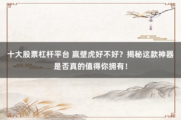 十大股票杠杆平台 赢壁虎好不好？揭秘这款神器是否真的值得你拥有！