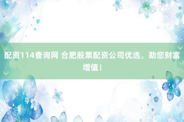 配资114查询网 合肥股票配资公司优选，助您财富增值！