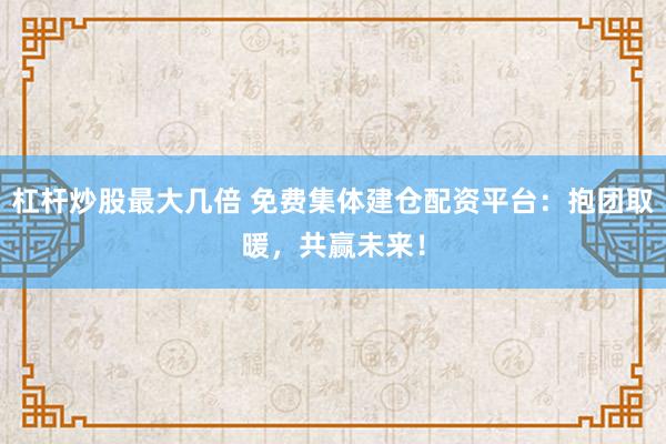 杠杆炒股最大几倍 免费集体建仓配资平台：抱团取暖，共赢未来！