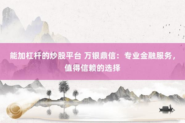 能加杠杆的炒股平台 万银鼎信:专业金融服务,值得信赖的选择