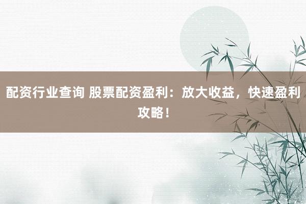 配资行业查询 股票配资盈利:放大收益,快速盈利攻略!