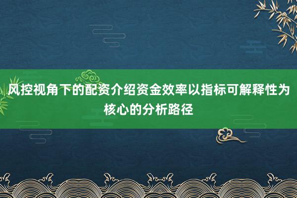 风控视角下的配资介绍资金效率以指标可解释性为核心的分析路径